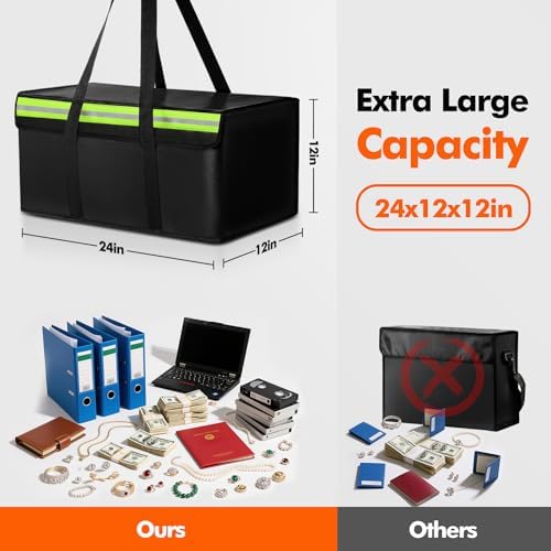 Large Fireproof Document Bag for Home Safe Storage, 24 x 12 x 12in, Black - Image 2