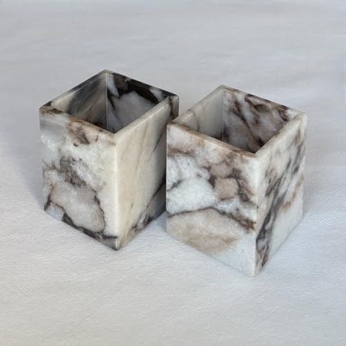 Natural Marble Stone Square Storage Container Empty Vessel Holder Cup for Candle/Pens/Sundries items (White Elephant Marble) - Image 3