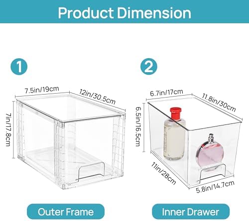 Vtopmart 8 Pack Large Stackable Storage Drawers,Clear Acrylic Drawer Organizers with Handles, Easily Assemble for Fridge, Bathroom,Kitchen Undersink,Cabinet,Pantry Organization and Storage - Image 3