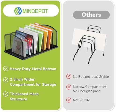 MINDEPOT Desk File Organizer 7 Sections Upright Mesh File Sorter Organizer for Desk, Office Organization File Holder for Home, Office & Classroom (Black, 1Pack) - Image 7