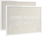 2-Pack Farmhouse Linen Cork Bulletin Board, White Frame 30" x 20" Corkboard, Office Board for Wall Decor, Wall Mounted Pin Board Picture Board with 40 Pushpins for School, Home & Office by Justdowhatyouwanttodo