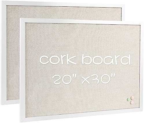2-Pack Farmhouse Linen Cork Bulletin Board, White Frame 30" x 20" Corkboard, Office Board for Wall Decor, Wall Mounted Pin Board Picture Board with 40 Pushpins for School, Home & Office by Justdowhatyouwanttodo