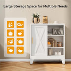 COFaR White 37" H Sliding Door Storage Cabinet, Half Open Half Closed Design, 3-Tier Kitchen Organizer with Adjustable Shelves, 150 lbs Top, Metal Coffee Bar & Buffet Sideboard for Dining Room - Image 6