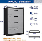 Fesbos Metal Steel 4 Drawer Lateral File Cabinet with Lock, Filling Cabinets for Home Office, Lockable Storage Cabinet for Hanging Files Letter/Legal/F4/A4 Size-Assembly Required - Image 3