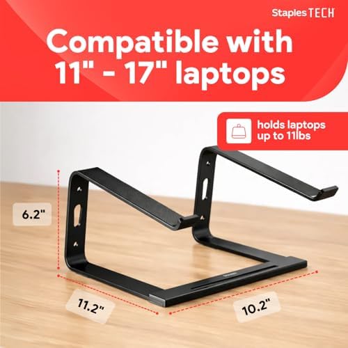 Staples TECH Aluminum Laptop Stand, Black, 11.2x10.2 Inch - Image 3