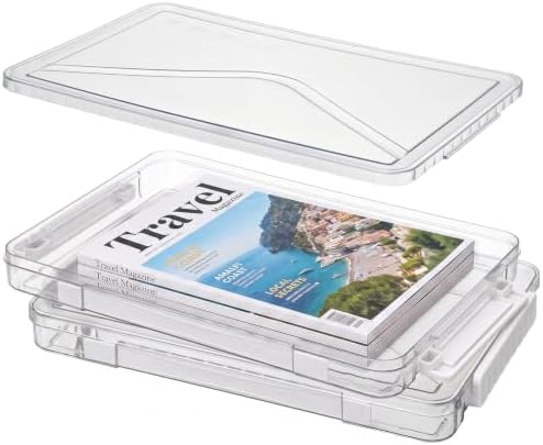 Clear Document Box, Portable A4 Paper Storage Organizer with Snap Latches, Stackable File Case for Certificates Photos Letter Size, Magazine Protector, 14.37" x 9.44" x 1.37" (2 Pack), White by Cosics