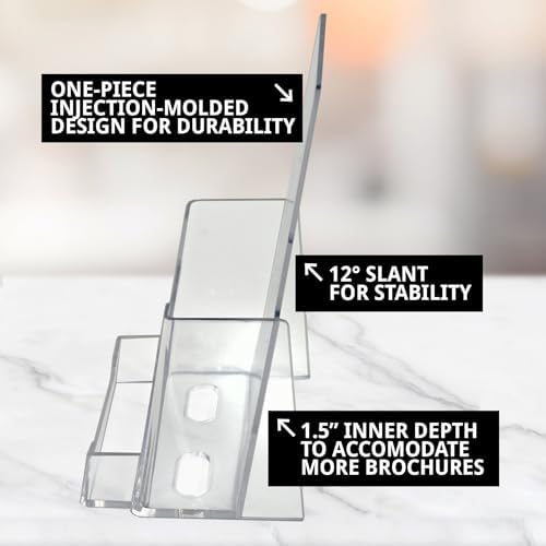 Azar Displays, 252922-50PK, Counter Trifold Brochure Holder with Horizontal Business Card Holder, Brochure Display Stand with Gift Card Pocket Flyer Holder Clear Card Display for Literature, 50-Pack - Image 3