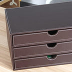 Stackable 3-Drawer Desk Organizer, Executive Office Supplies Desktop Filing A4 File Cabinet/Holder, Leather Storage Box for Document/Paper/Home Decor Accessories (brown)… - Image 6
