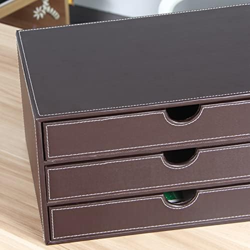 Stackable 3-Drawer Desk Organizer, Executive Office Supplies Desktop Filing A4 File Cabinet/Holder, Leather Storage Box for Document/Paper/Home Decor Accessories (brown)… - Image 6