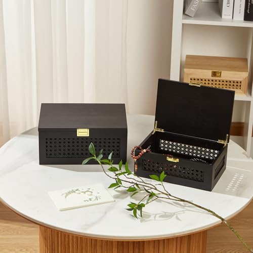 Decorative Rattan Storage Boxes Baskets with Lid Wooden Frame - Image 7