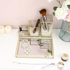 Hipiwe Set of 4 Gold Glass Makeup Brush Holder Organizer with Vanity Tray - Image 3