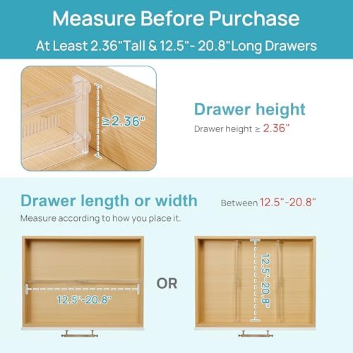 Vtopmart 8 Pack Shallow Drawer Dividers, 2.36" High 12.5"-20.8" Adjustable Expandable Kitchen Drawer Organizer, Clear Plastic Organizer Separators for Flatware, Utensil, Cutlery, Underwear, Clothes - Image 3