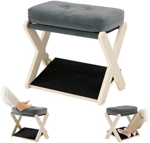 Adjustable Foot Rest Under Desk at Work, 16.6" Wide Wooden Ergonomic Footstool with 3 Height Options, Velvet Cushion, Non-Slip EVA Stepping Surface & Posture Support for Office, Home & Gaming by OLizee
