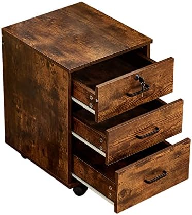 OFCASA 3 Drawer File Cabinet with Lock, Small Rolling Filing Cabinets for Home Office, Wood Under Desk File Cabinet with Wheels, Mobile Storage Organizer, Printer Stand for Letter/Legal, Rustic Brown - Image 7