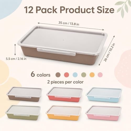 12 Pcs Letter Size Flat Storage Tray with Latching Lid (Retro) - Image 2
