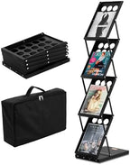 VEVOR Foldable Magazine Display Rack, 4-Tier Brochure Literature Display Stand, Portable Catalog Brochure Holder Stand with Carrying Bag for Office Trade Show Exhibitions, 4 Pockets by VEVOR
