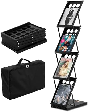 VEVOR Foldable Magazine Display Rack, 4-Tier Brochure Literature Display Stand, Portable Catalog Brochure Holder Stand with Carrying Bag for Office Trade Show Exhibitions, 4 Pockets by VEVOR