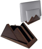 Dual Laptop Holder Vertical Stand 2 Slots Wooden - Dark Brown (Walnut Color) - Vertical Holder for Desk, MacBook Pro & Air, Desktop Organizer Made of Natural Wood, Adjustable Stand for Notebooks by ThriveHive