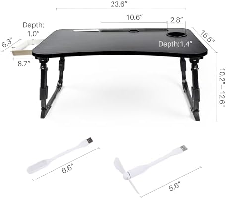 BYMECOST Laptop Desk for Bed, Height Adjustable Laptop Bed Table, Foldable Portable Lap Desk Stand with USB/Storage Drawer/Cup Holder/Slot, Breakfast Tray for Working Reading Writing Eating - Image 5