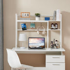 4-Tier Desk Hutch Shelf with Grid Panel, 39” Desktop Bookshelf for Monitor, Office & Home (White, 39") - Image 2