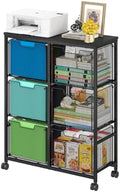 Sbanmao 6 Drawer Lateral File Cabinet with Wheels, Mobile File Cabinet & Printer Stand, Heavy Duty Wood Top for Large Printers, Under Desk Storage Cabinet Fits Letter Size Files for Home Office, Black by shengbaomaoyi