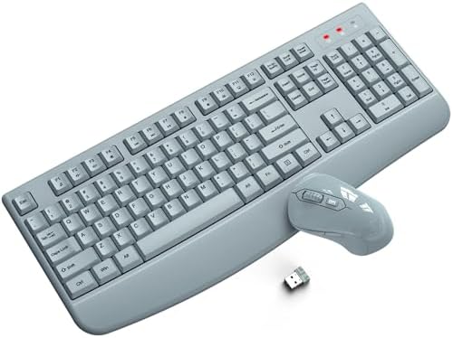 Wireless Keyboard and Mouse Combo, ULSOU 2.4G Full-Sized Ergonomic Computer Keyboard with Wrist Rest and 3 Level DPI Adjustable Wireless Mouse for Windows, Mac OS Desktop/Laptop/PC(Grey) by Unknown