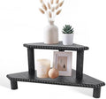 2-Tier Rustic Corner Shelf for Kitchen Counter,Wood Beaded Farmhouse Countertop Organizer with Removable Feet, Stackable Bathroom Vanity & Coffee Bar Decorative Riser Stand(Rustic Black) by MITREL