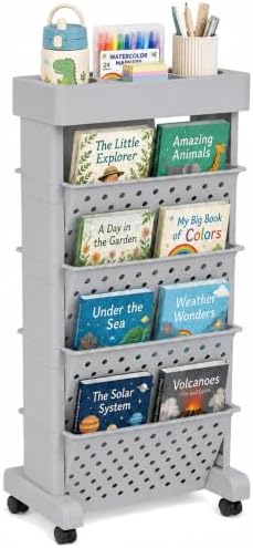 5-Tier Rolling Bookshelf Cart with Wheels, Gray by yeavs