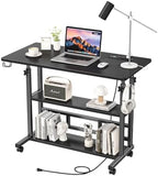 Adjustable Height Standing Desk, Rolling Stand Up Desk with Storage Shelves, 31.5" Small Mobile Computer Desk, Portable Laptop Table (Simple Black) by BYMECOST