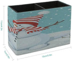 PU Leather Multi-Compartment Pen Holder Desktop Organizer Pencil Cup Storage Caddy for Office Home Supplies Winter Time Snow Silhouette with Bird Branches Happy Christmas - Image 2