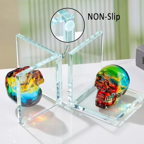 Glass Skull Book Ends for Shelves with Plating Multicolor Crystal Skulls - Image 4