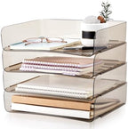 Harloon 4 Tier Paper Organizer Clear Gray Letter Tray Acrylic File Tray by Muasung