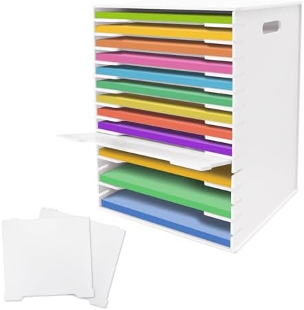 SONGWAY 12x12 Paper Storage Organizer - 15 Tier Desk File Organizer with Adjustable Shelves, Letter Mail Tray, 12x12 Stackable Scrapbook Paper Storage Cube for Home Office Classroom by SONGWAY