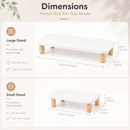 2 Pcs Monitor Stand Riser Wood Computer Monitor Stand with Small Stands - Image 4