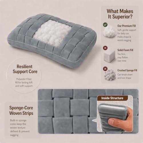 Lumbar Pillow Decorative Throw Pillow, Soft Velvet with Sponge-Filled 3D Woven Strips, Hand-Woven & High-Density Polyester Fiberfill Core, for Couch Bed Accent Chair Home Office(Dark Grey) - Image 3