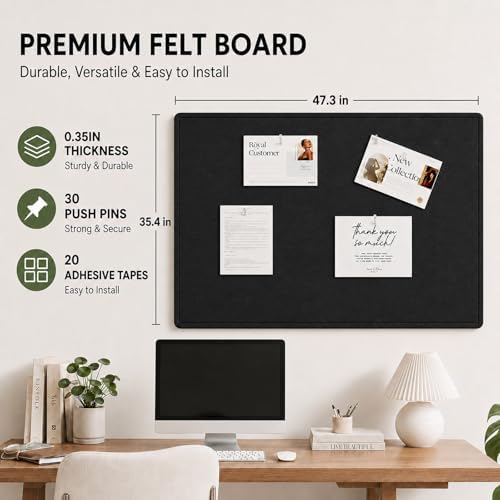 Felt Bulletin Board for Wall 48" x 36" Unfolded Size, Large Frameless Felt Pin Board, Soft Cork Board Alternative for Office, Home Planning, Notes, Photos & Wall Decor, Foldable Shipping, Easy Install - Image 2