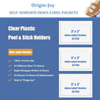 Origin-Joy 35 PCS Self Adhesive Index Card Pockets with Top Open, Clear Plastic Label Holder for Cards of Note, Library and Business, Adhesive Label Pockets & Card Holder (7 x 5 inch) - Image 7