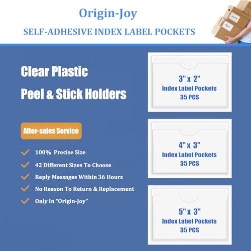 Origin-Joy 35 PCS Self Adhesive Index Card Pockets with Top Open, Clear Plastic Label Holder for Cards of Note, Library and Business, Adhesive Label Pockets & Card Holder (4 x 3.25 inch) - Image 7