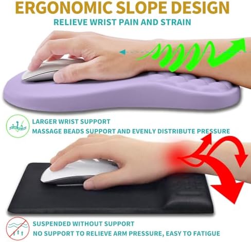 Hokafenle 2 in 1 Ergonomic Mouse Pad Wrist Support & Wrist Rest for Computer Keyboard Set, with Relieve Carpal Tunnel Pain Massage Bulge and Full Memory Gel Design (2In1 Set, Lavender) - Image 5