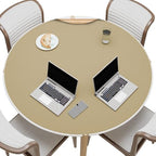 MAIDERN 42 Inch Round Cork & Leather Table Pad Protector, Cuttable Size (36-42 Inch), Trimmable Dining Table Mat, Heat Resistant/Non-Slip Table Cover for Kitchen, Office, or Restauran (Golden) by Maidern