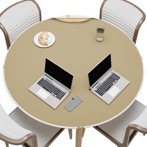 MAIDERN 42 Inch Round Cork & Leather Table Pad Protector, Cuttable Size (36-42 Inch), Trimmable Dining Table Mat, Heat Resistant/Non-Slip Table Cover for Kitchen, Office, or Restauran (Golden) by Maidern