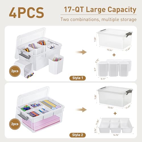 Citylife 17QT 4Packs Clear Craft Organizers and Storage Bins with Lids - Image 2