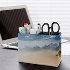 PU Leather Multi-Compartment Pen Holder Desktop Organizer Pencil Cup Storage Caddy for Office Home Supplies Wolf Wolves Yelling to The Sky Stand On Mountains Gray Forests Foggy Secenery - Image 5