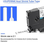 USUPERINK 5PK Compatible for Brother Ptouch HSe-241 HSe241 HS-241 HS241 Black on White 17.7mm 0.69'' Heat Shrink Tubing for Wire Cable for PT-D400 PT-E500 PT-P700 PT-P710BT PT-P750W Label Maker Tape - Image 2