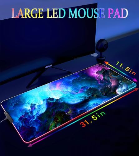 RGB Gaming Mouse Pad, Large Mousepad with Led Light, Keyboard Pad Gaming Accessories for Desk, Non-Slip Rubber Base Big Mouse Mat for Gamer, 31.5 X 11.8 Inch, Dazzling Galaxy - Image 3