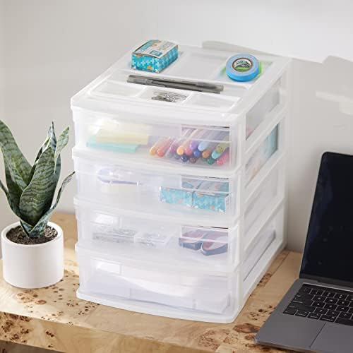 Gracious Living 4 Drawer Desktop & Countertop Organizer w/Organization Lid for Craft Storage, Office Supplies & School Supplies, White/Clear (3 Pack) - Image 2
