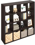 Furinno Simple 16-Cube Storage Organizer, Display Shelf, Dark Oak by Furinno-FitsYourSpaceFitsYourBudget