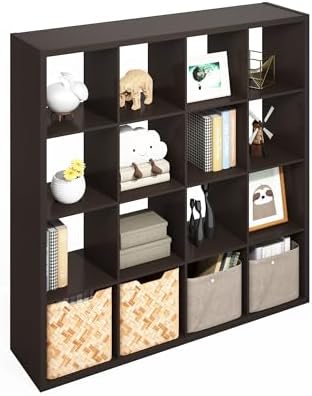 Furinno Simple 16-Cube Storage Organizer, Display Shelf, Dark Oak by Furinno-FitsYourSpaceFitsYourBudget