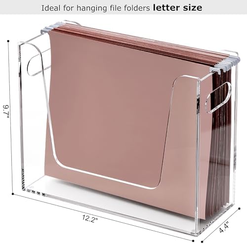 Acrylic Hanging File Organizer, Letter Size Clear File Folder Holder with Handle, Portable Storage Organizer Box for Desk Home Office (No Assembly Required) - Image 2