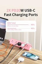 AnnTane Desk Clamp Power Strip USBC, 40W Fast Charging, 6.5 Ft, Pink - Image 4